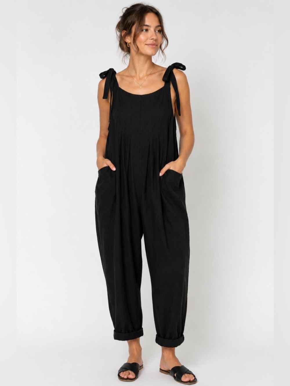 Bloomchic Black Tie Shoulder Jumpsuit Plus Size 22 24 Pockets